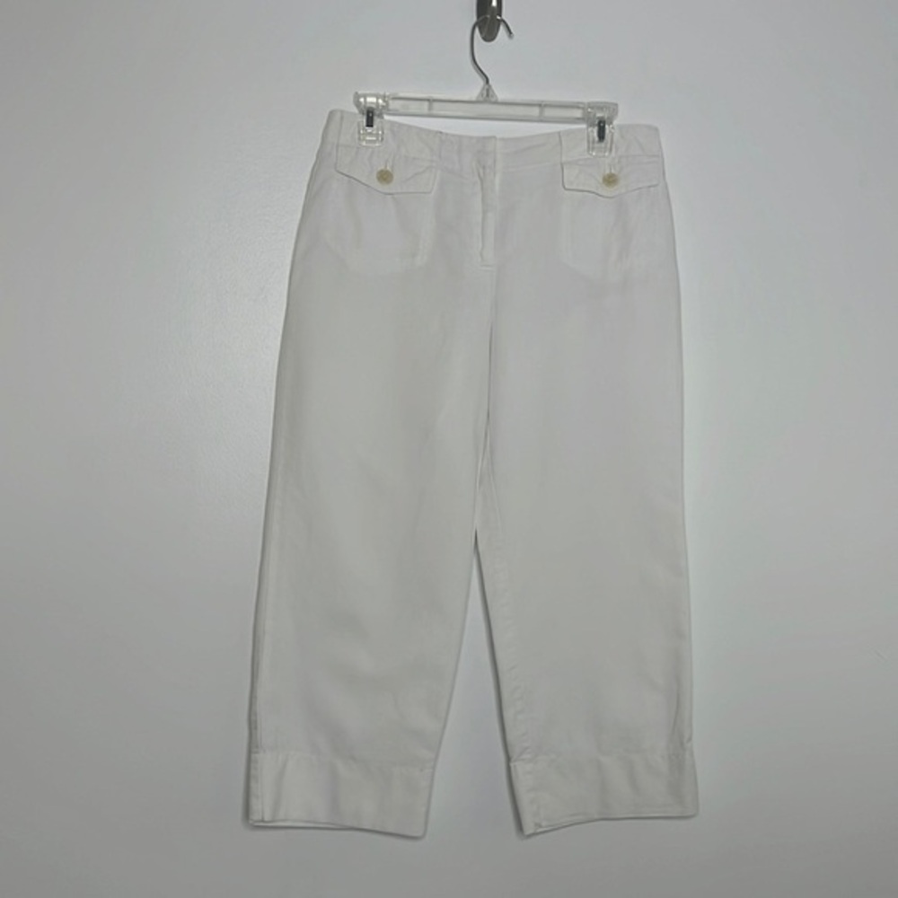Ann Taylor factory white cropped wide leg linen cottton pants, size 4